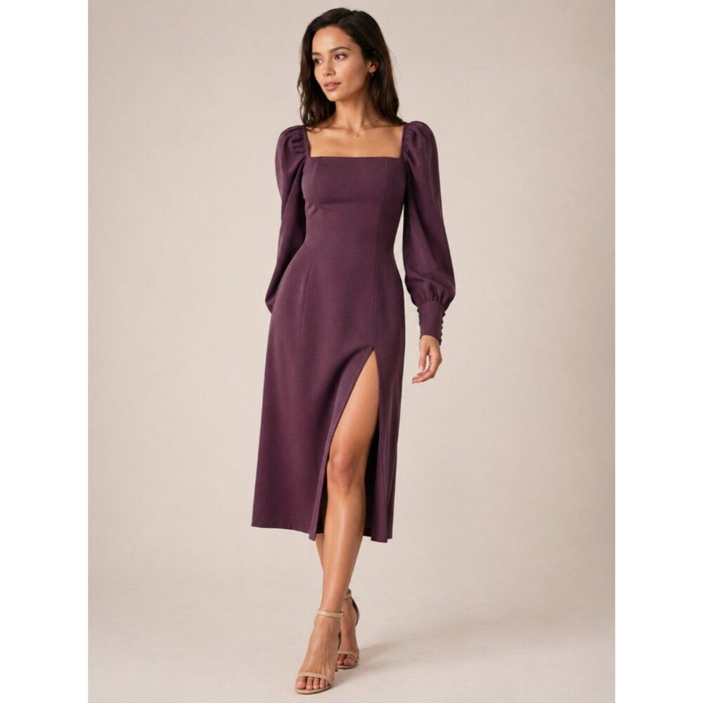 Lichi Romantic Cottagecore Prairie Midi Dress XS Plum Puff Sleeve Fairycore